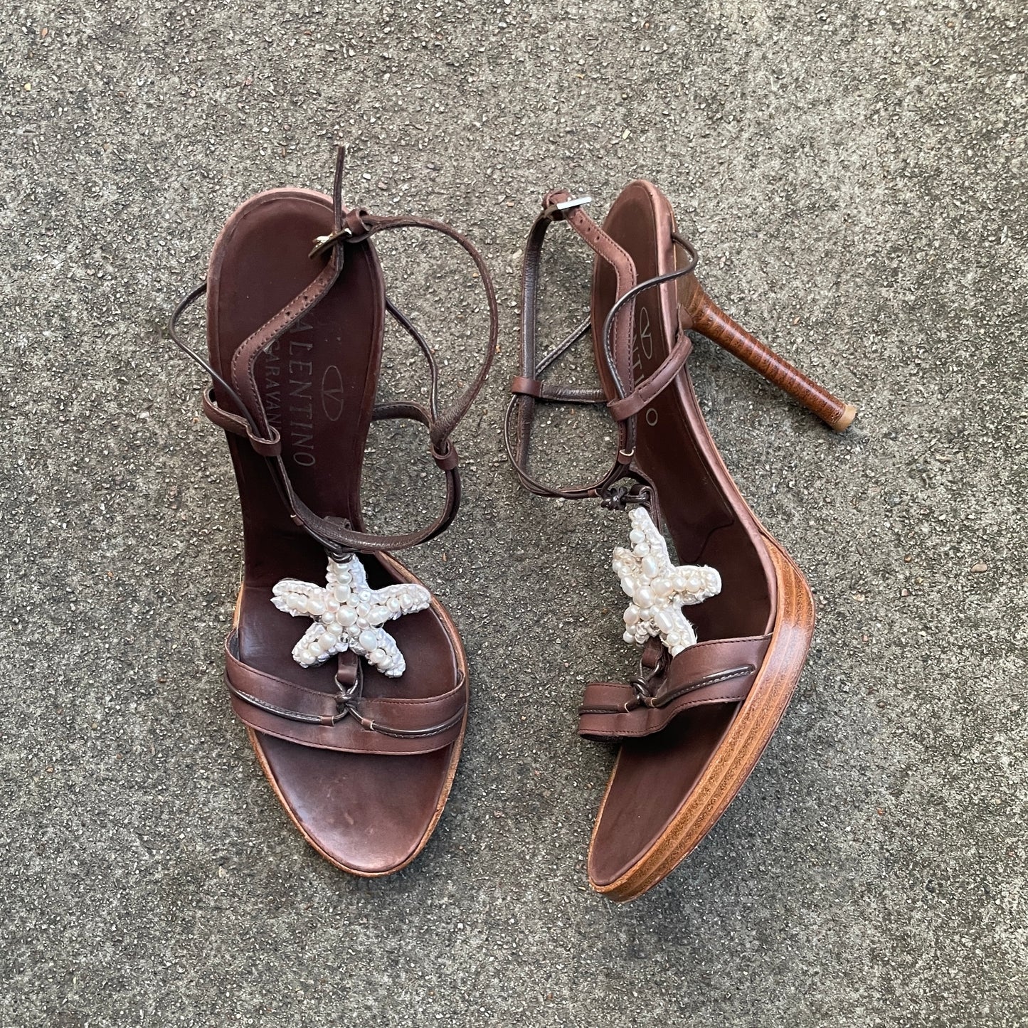 Valentino S/S 2002 Pearl Beaded Starfish Sandal Heels