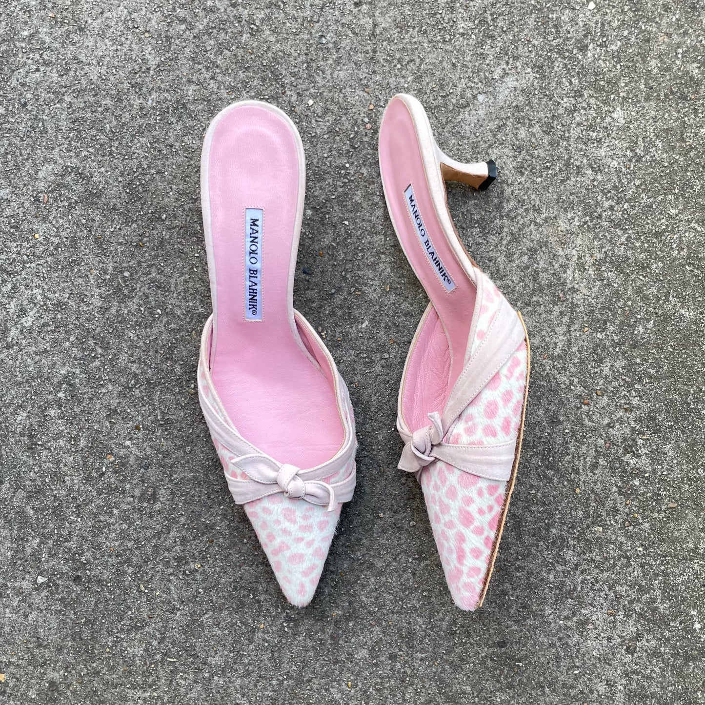 Manolo Blahnik Pink Leopard Ponyhair Mule Heels