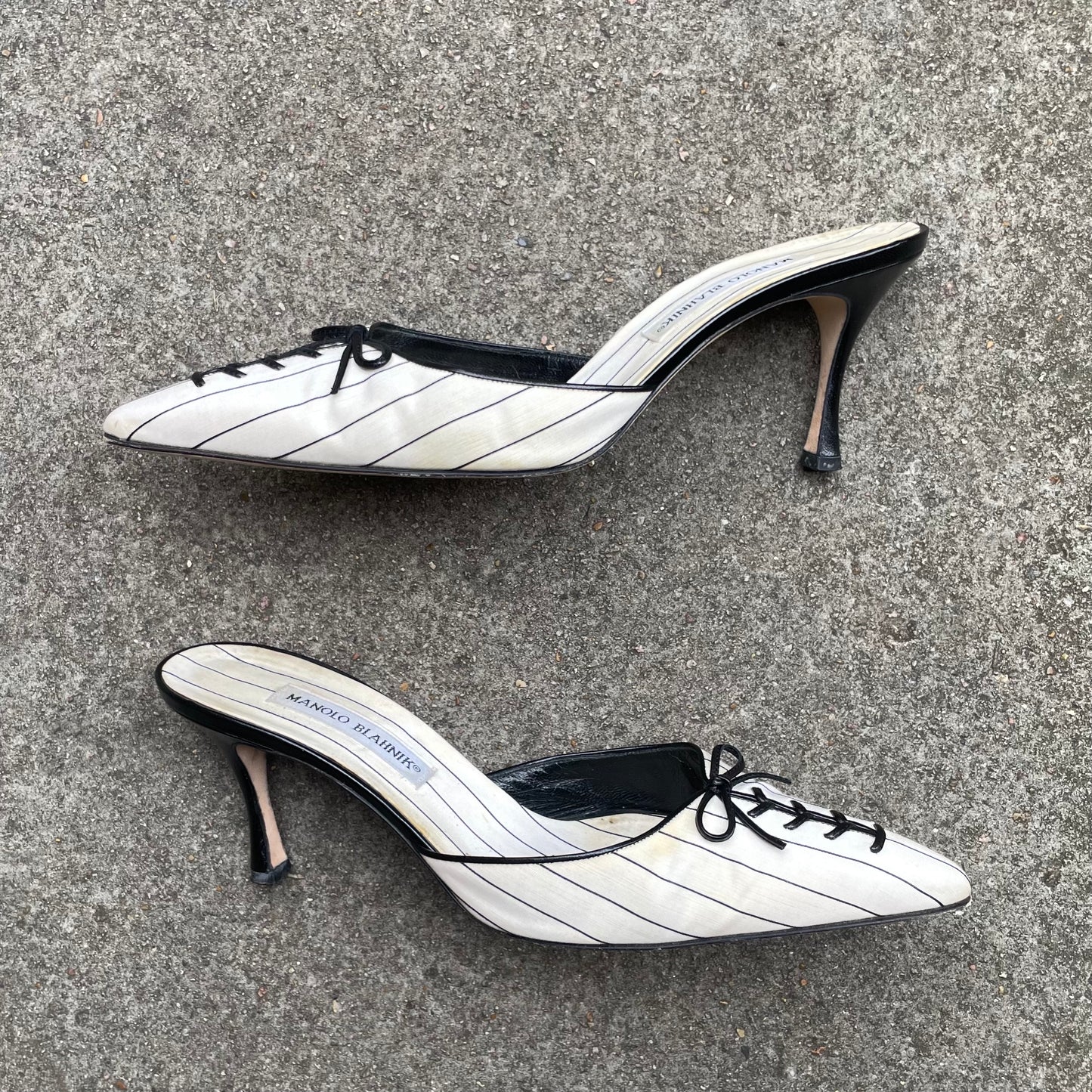 Manolo Blahnik 2000s Black & White Sneaker Bow Mule Heels