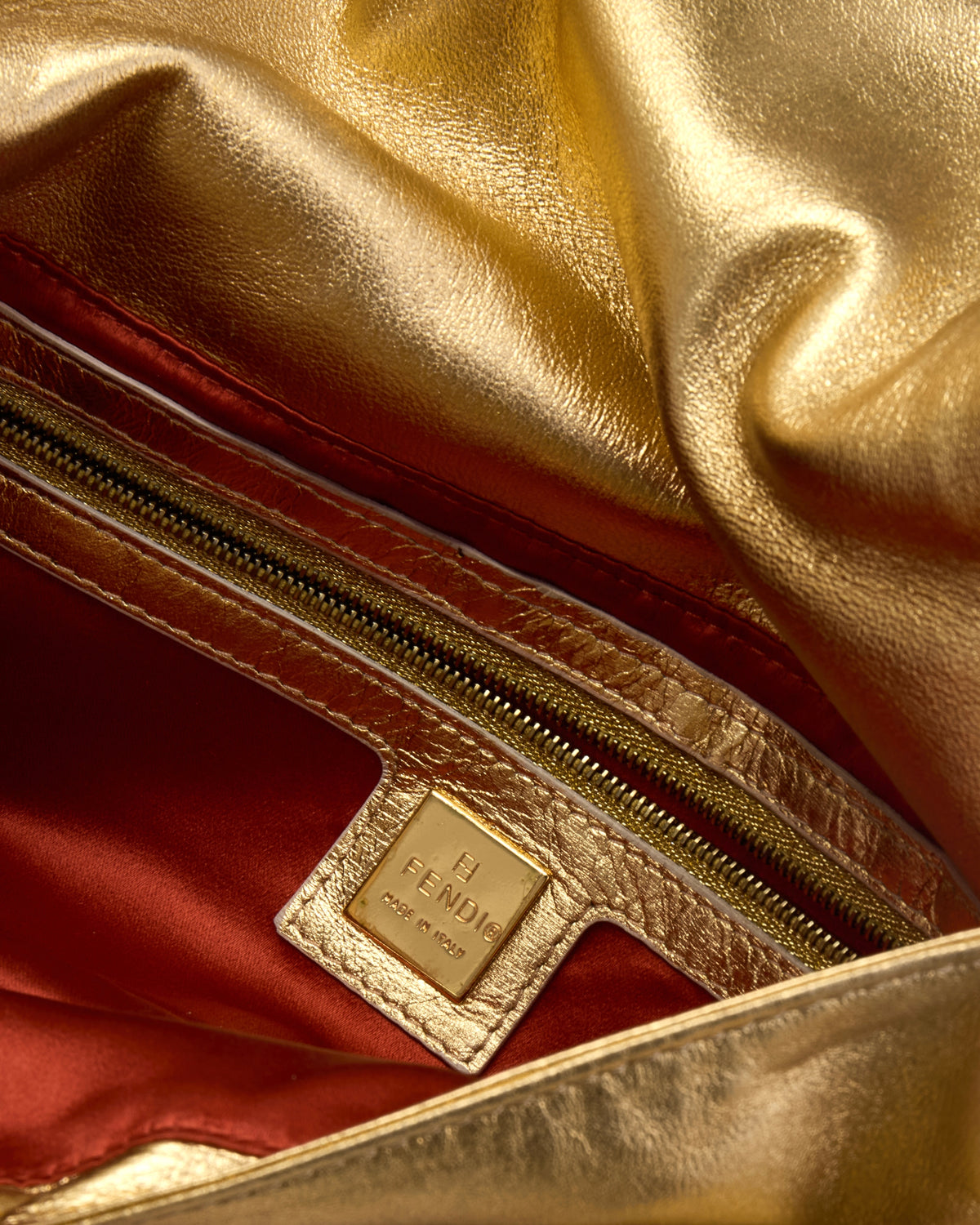 2000 Gold Leather Rhinestone Baguette Bag