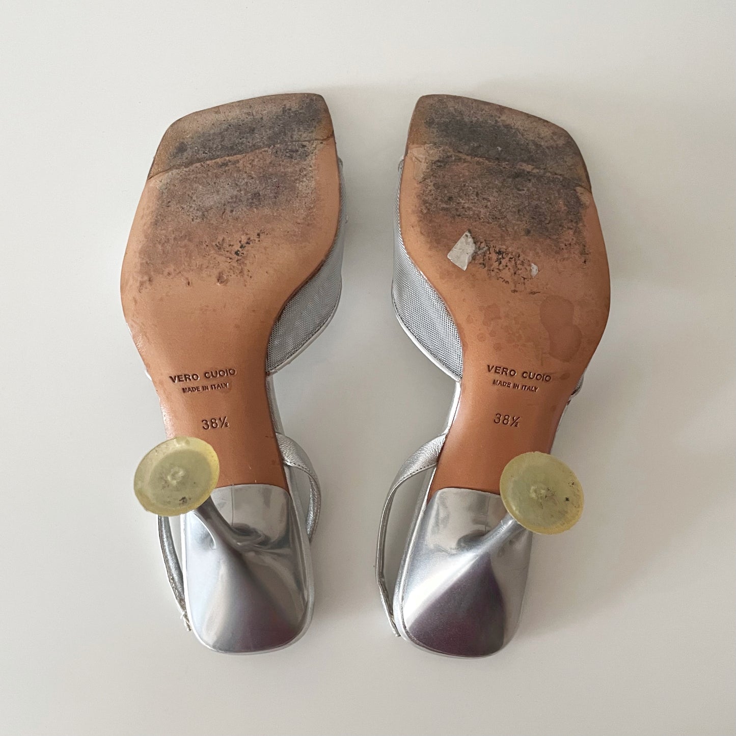 Miu Miu 1999 Metallic Silver Mesh Floral Daisy Slingback Heels