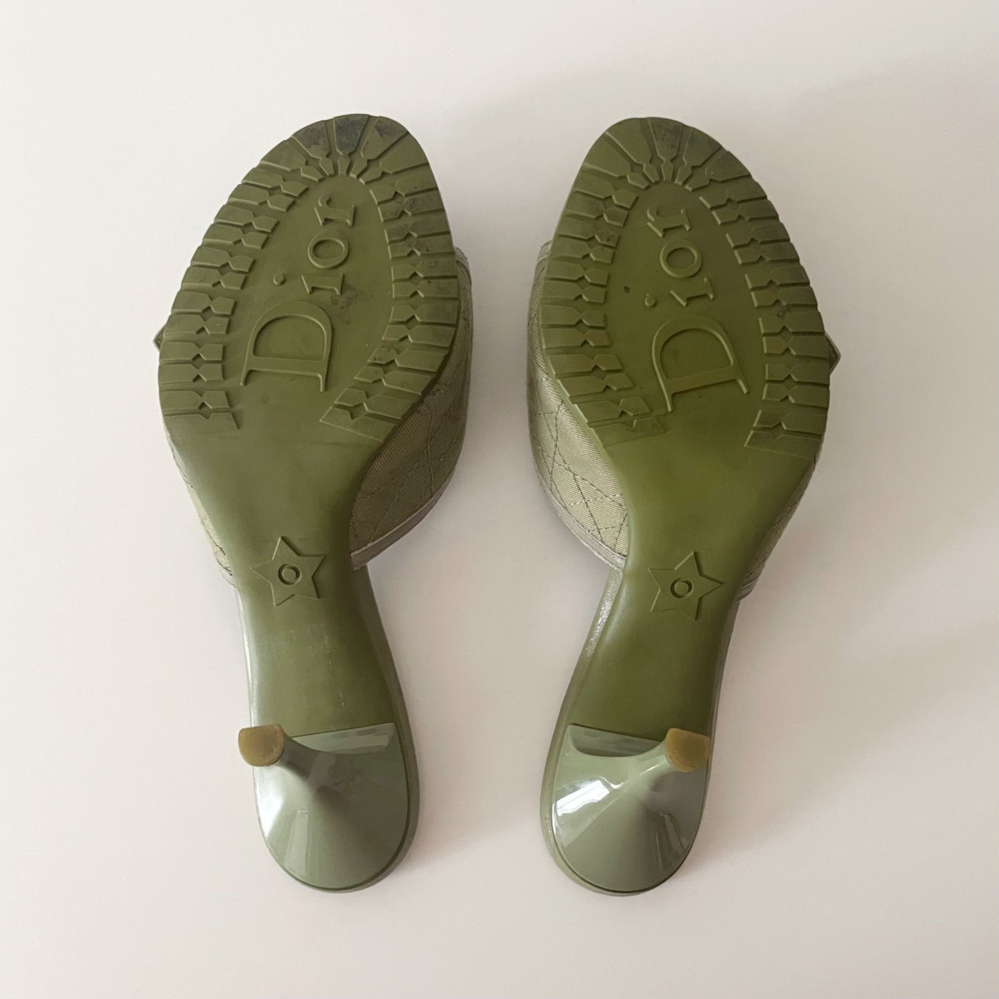 Dior by John Galliano F/W 2004 Rasta Green Buckle Cannage Sandal Heels