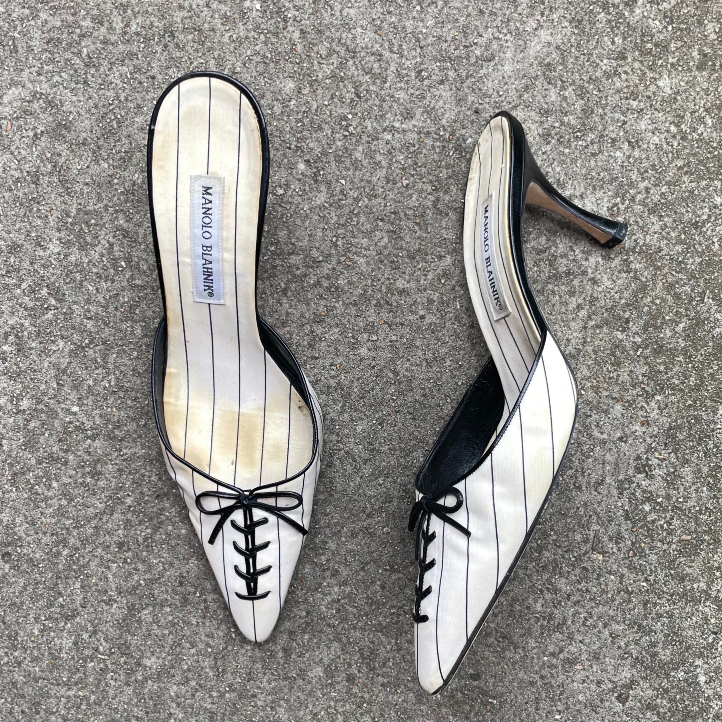 Manolo Blahnik 2000s Black & White Sneaker Bow Mule Heels