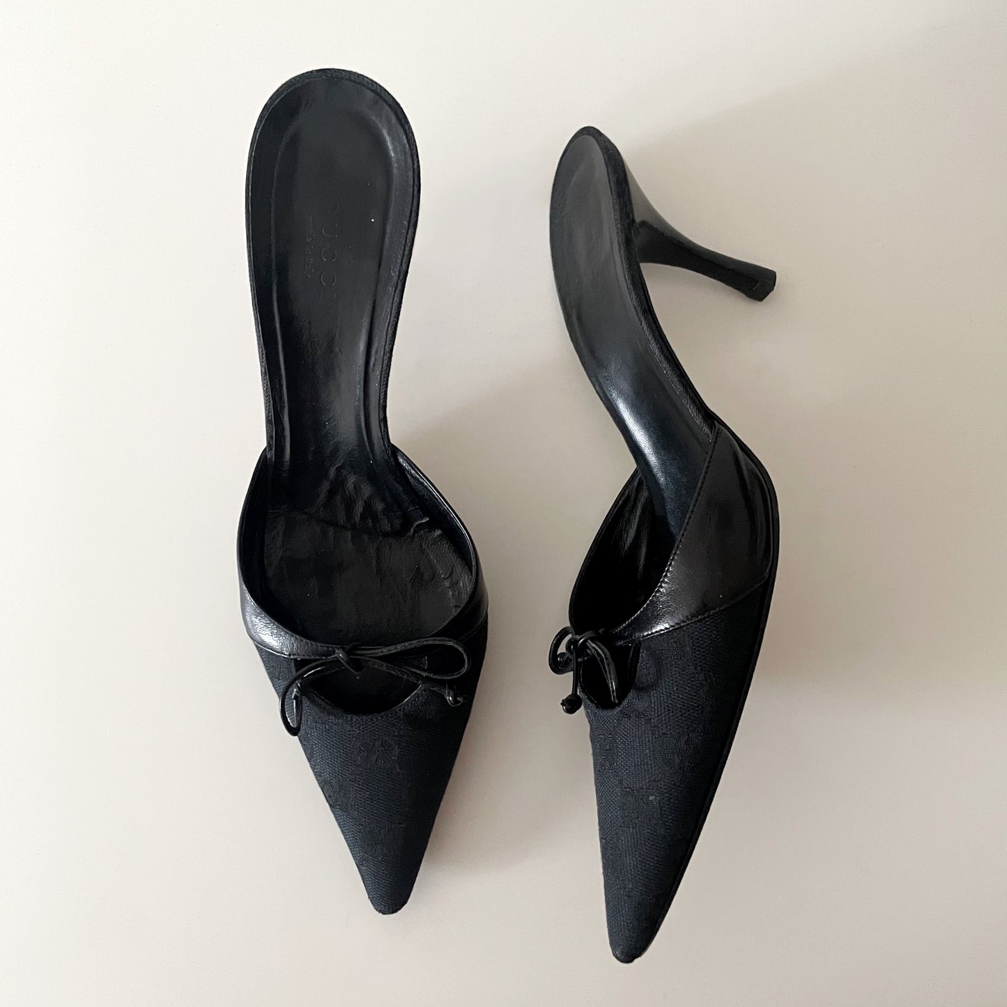 Gucci by Tom Ford “GG” Black Monogram Canvas Mule Heels