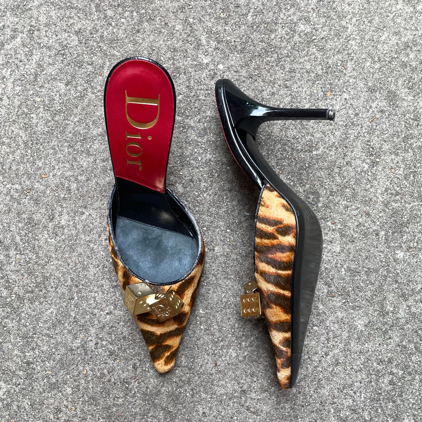 RARE Dior by John Galliano F/W 2004 Leopard Ponyhair Gambler Dice Mule Heels
