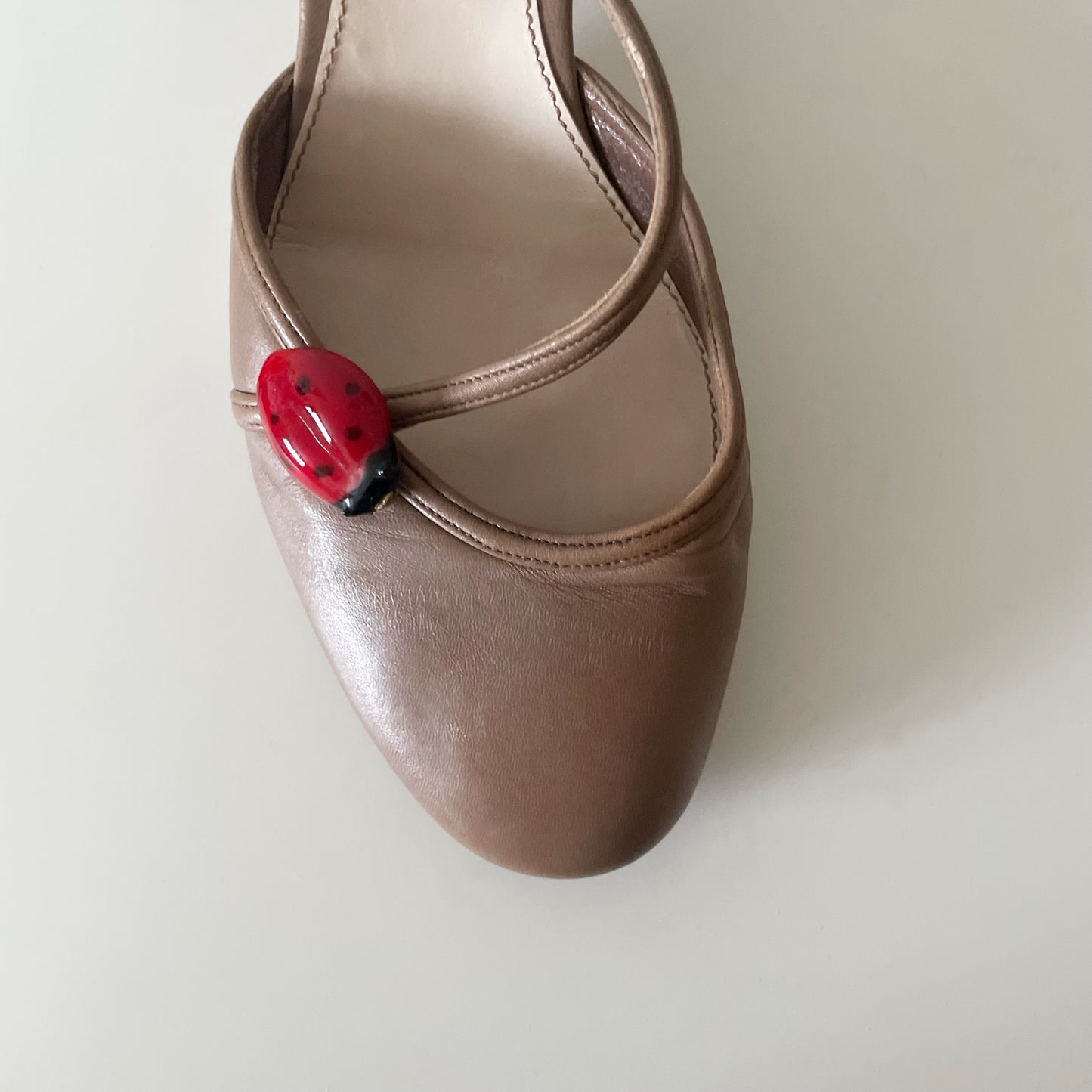 CHANEL S/S 2004 Light Brown Ladybug Slingback Heels