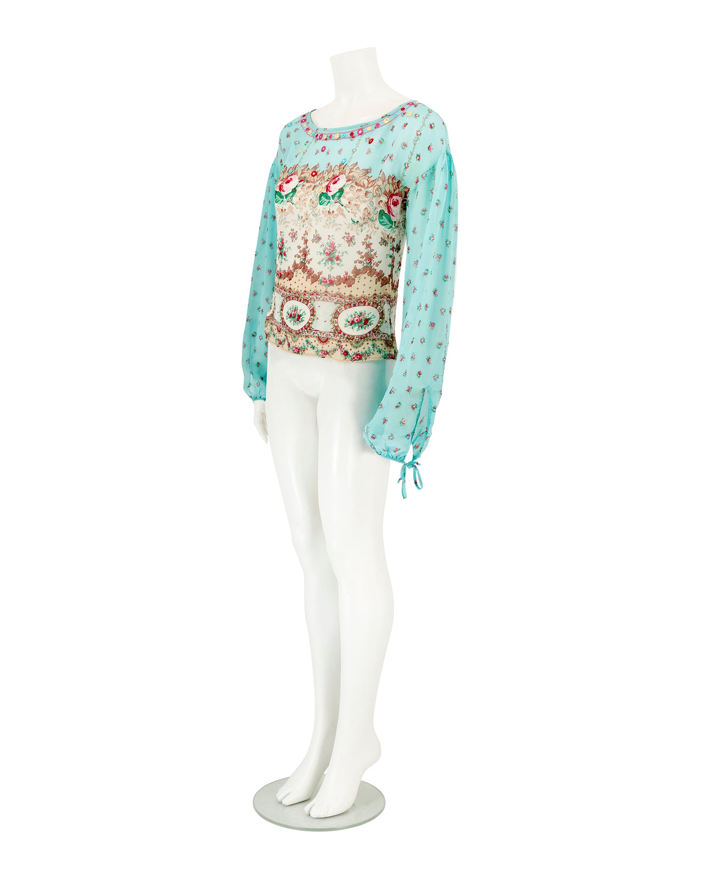 Blumarine S/S 2005 Blue Floral Sequin Silk Blouse