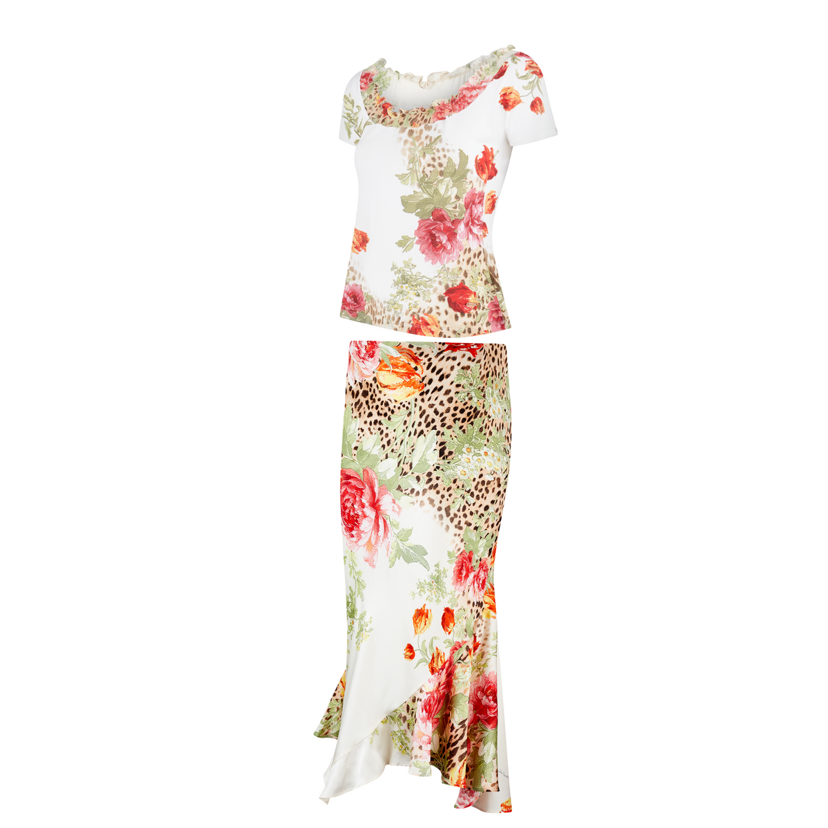 Spring / Summer 2002 Floral Leopard Top & Silk Skirt Set