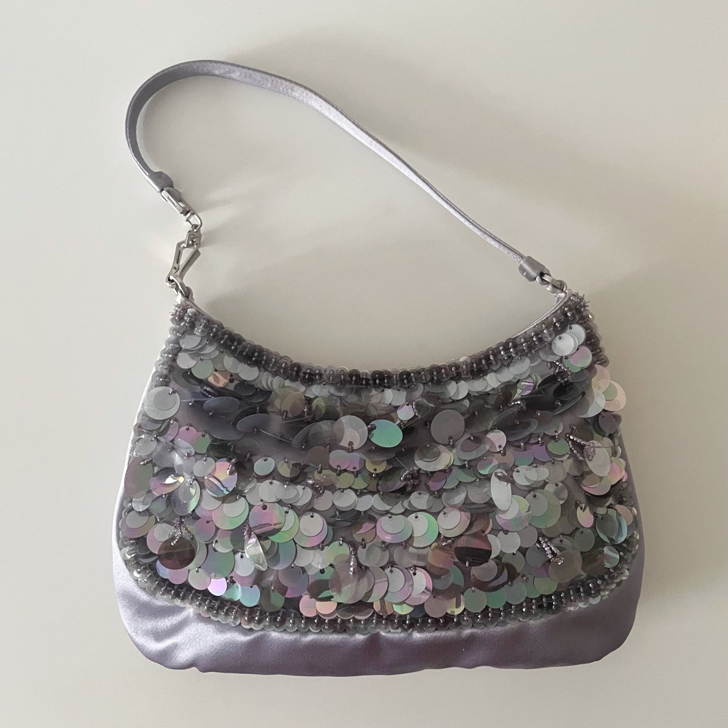 Prada 2001 Vintage Raso Luce Paillettes Silver & Purple Sequin Bag