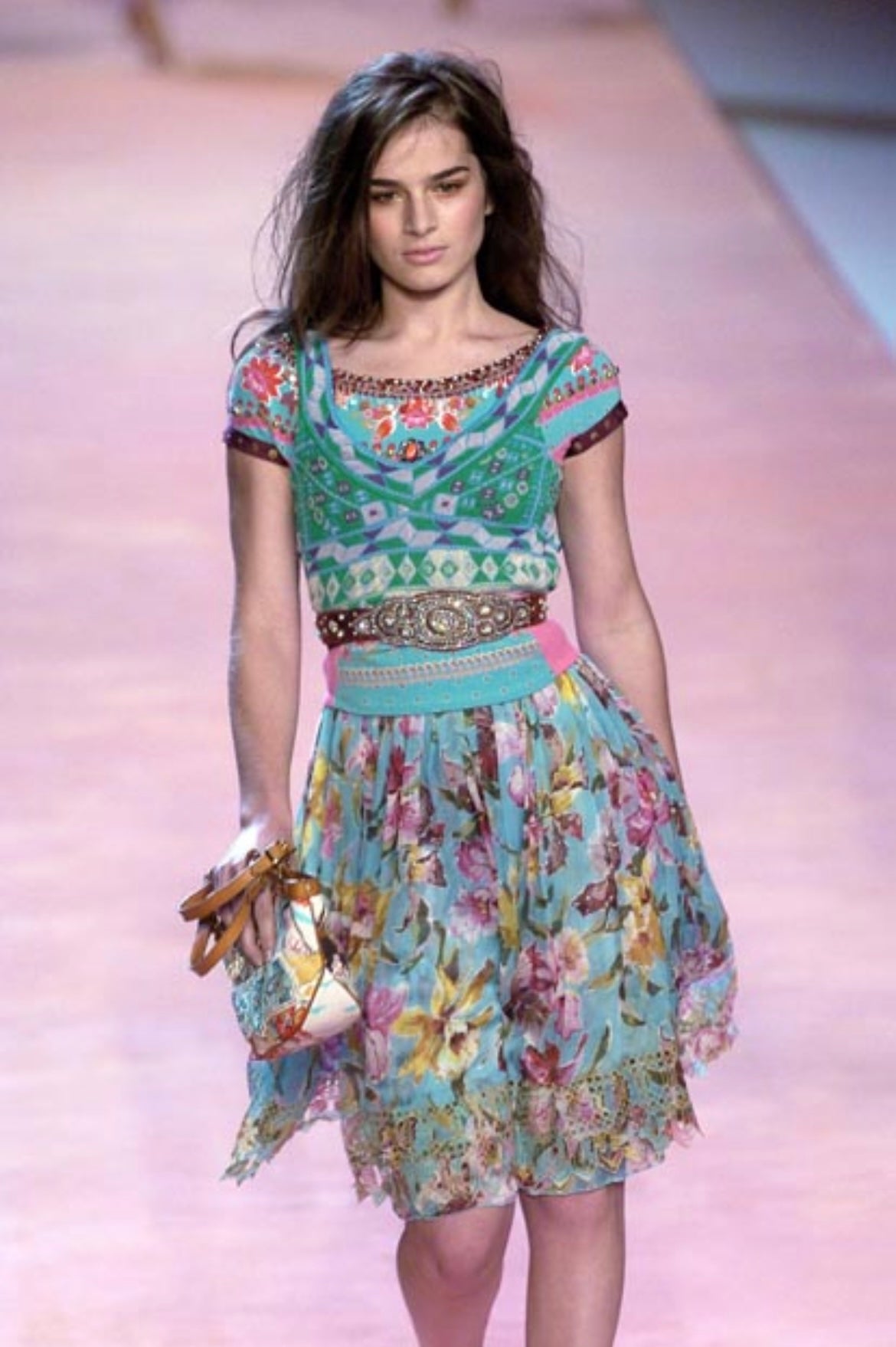 Blumarine S/S 2005 Blue Floral Sequin Silk Blouse