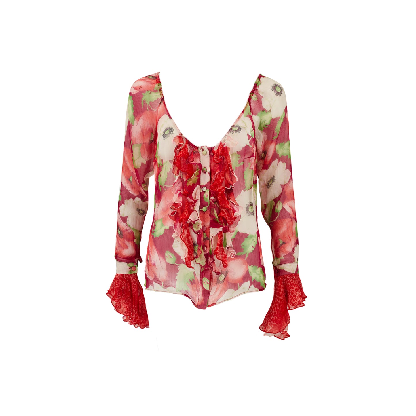 Blumarine S/S 2002 Floral Multicolour Silk Blouse Top