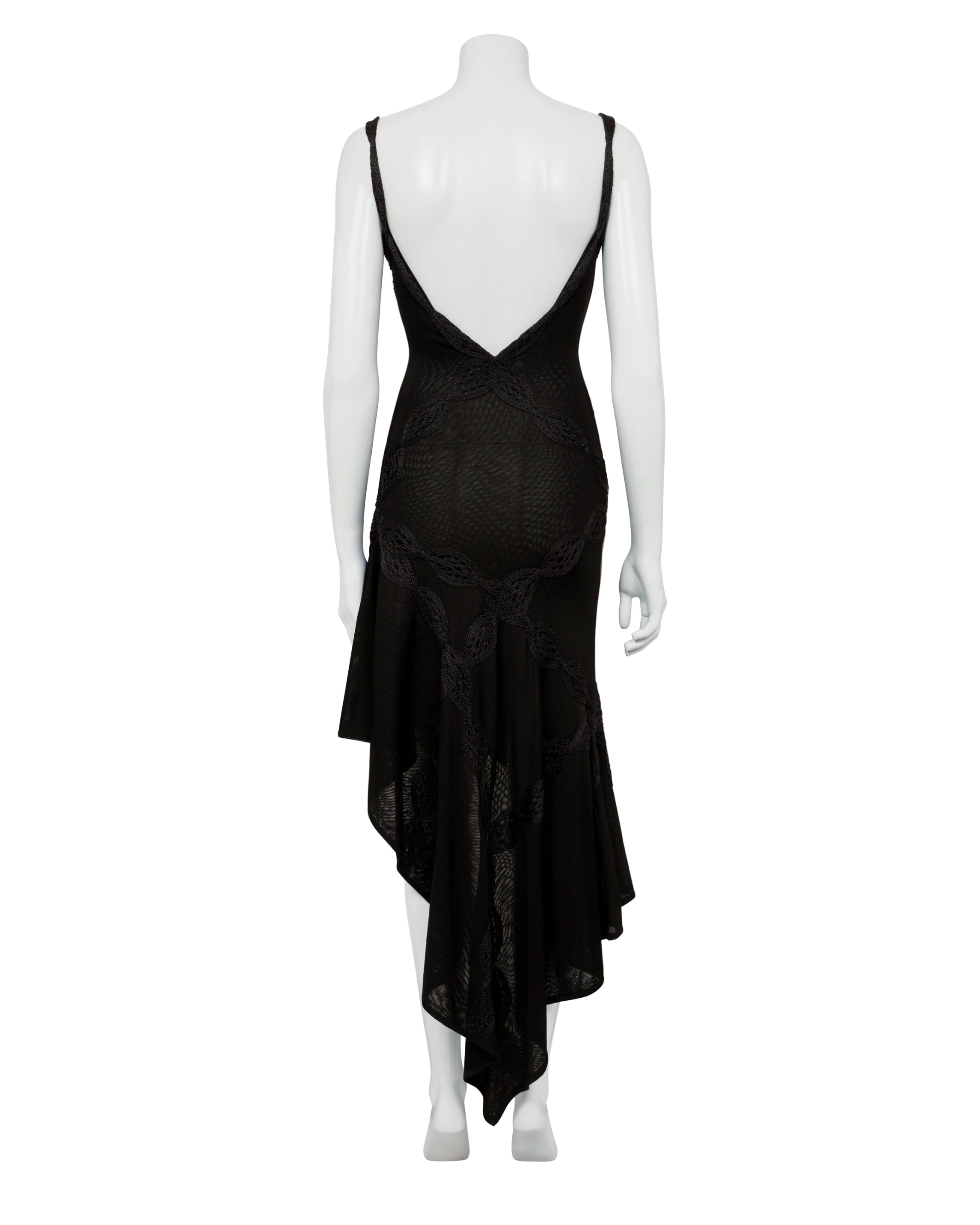 Spring / Summer 2001 Black Embroidered Braid Bias-Cut Asymmetrical Dress