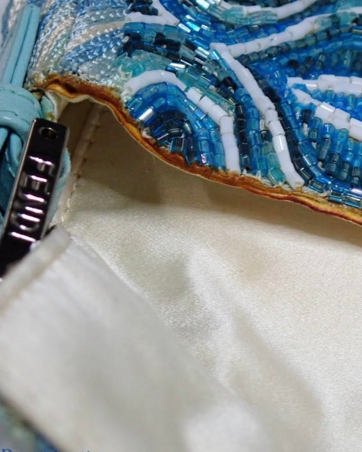 2000s Light Blue Beaded Psychedelic Baguette Bag