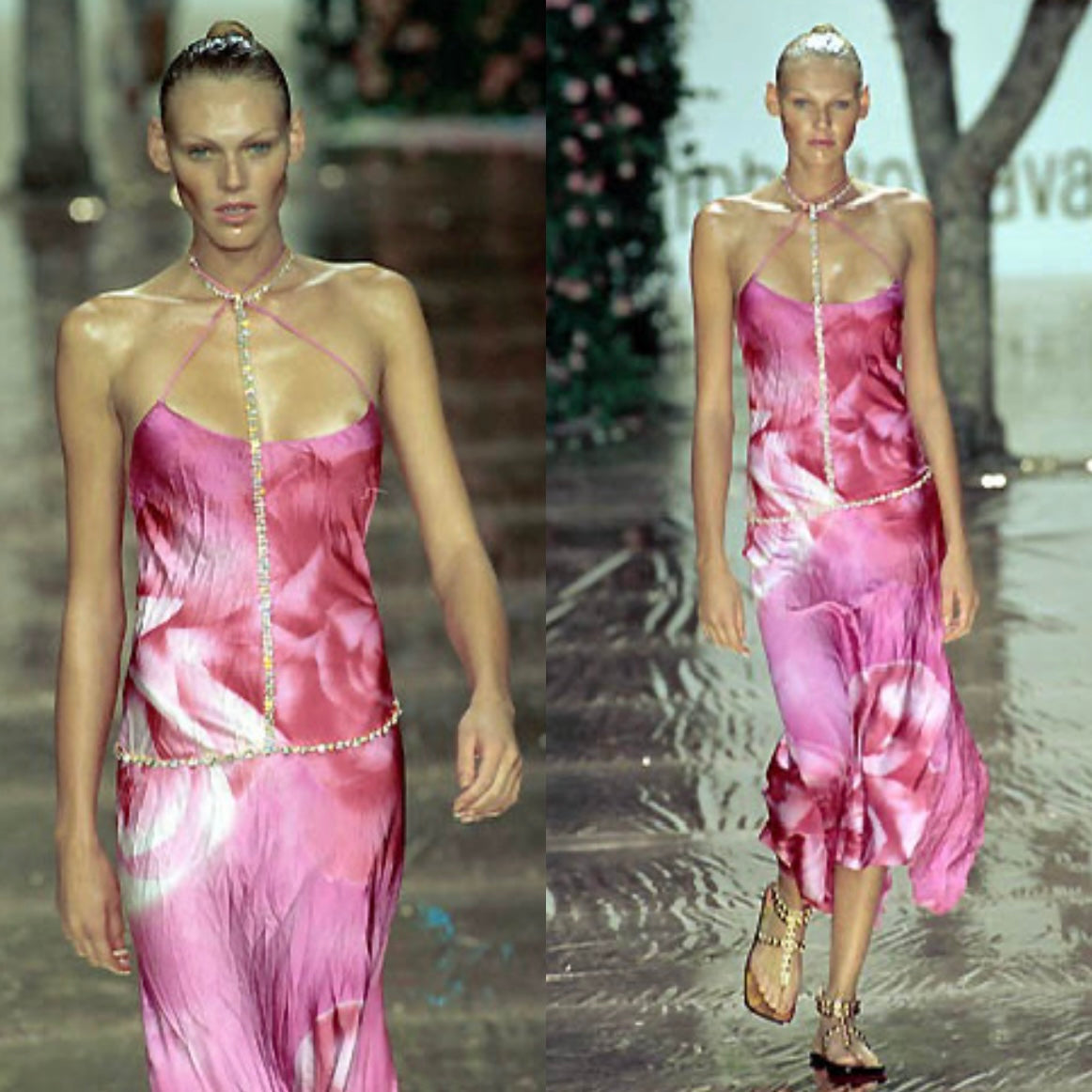 Roberto Cavalli S/S 2000 Pink Floral Rose Silk Jumpsuit