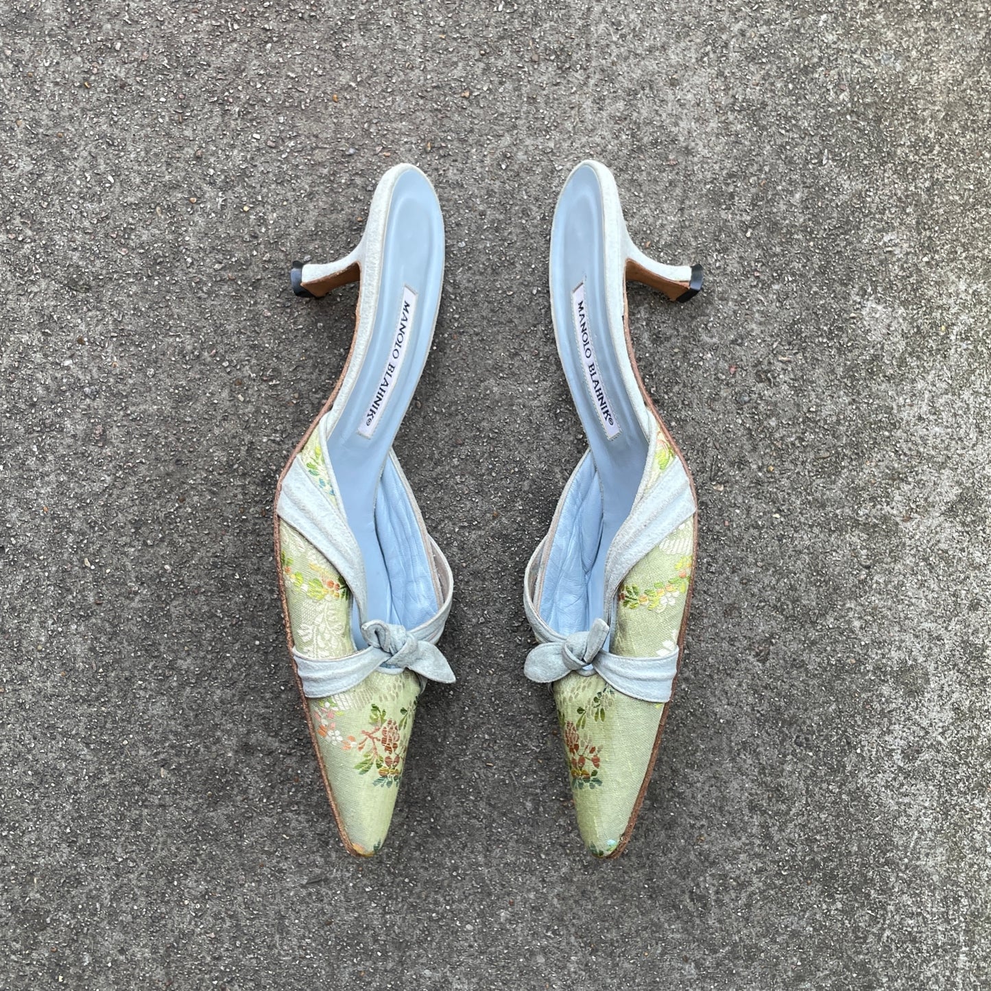 Manolo Blahnik 2000s Floral Canvas Bow Mules