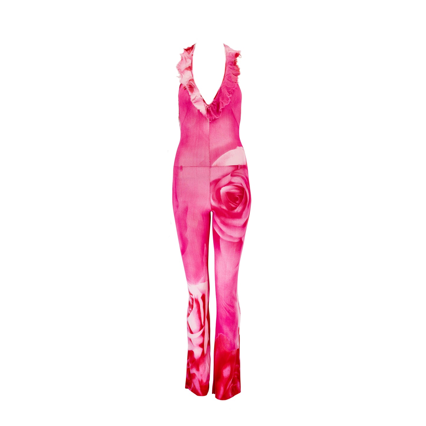 Roberto Cavalli S/S 2000 Pink Floral Rose Silk Jumpsuit