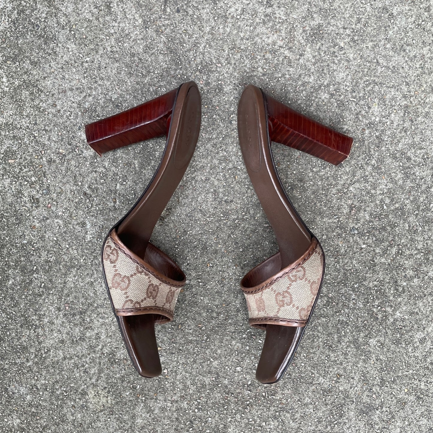 Gucci by Tom Ford Brown “GG” Monogram Sandal Heels