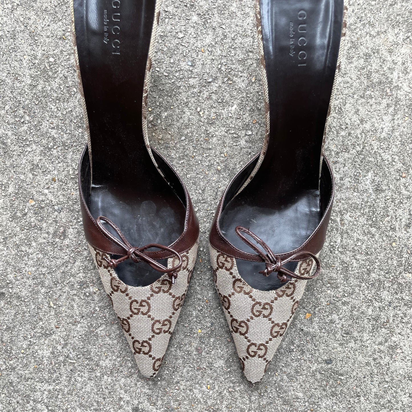 Gucci “GG” Monogram Canvas Beige & Brown Mule Heels