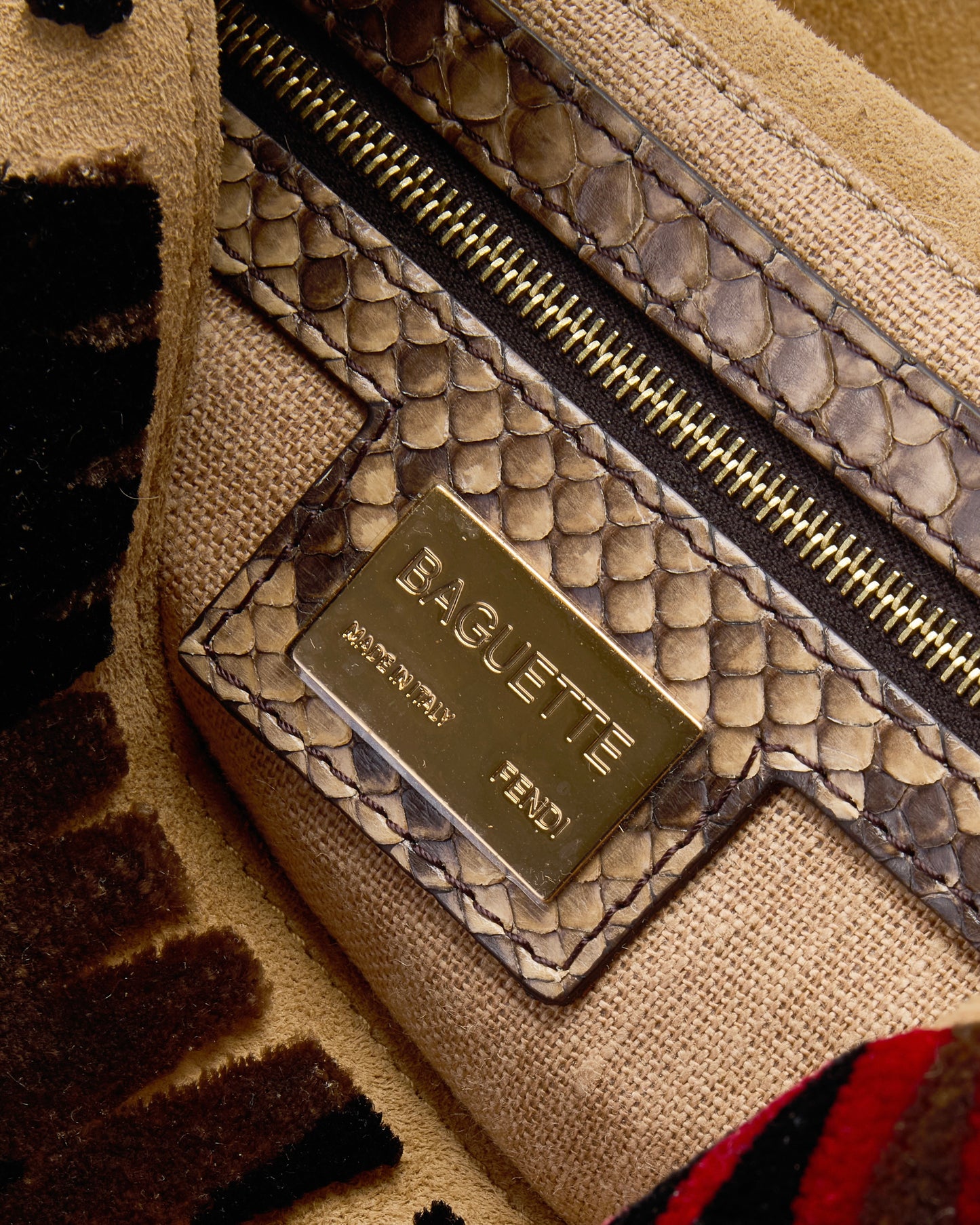 Fendi 2012 Pony Hair Suede Snakeskin Baguette Bag