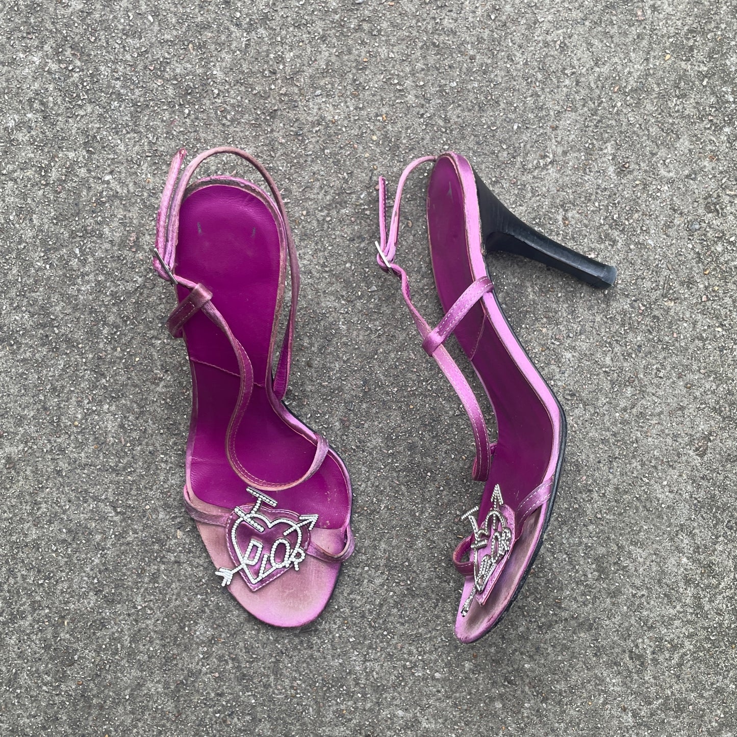 Dior S/S 2003 “I Love Dior” Purple Satin Slingback Heels
