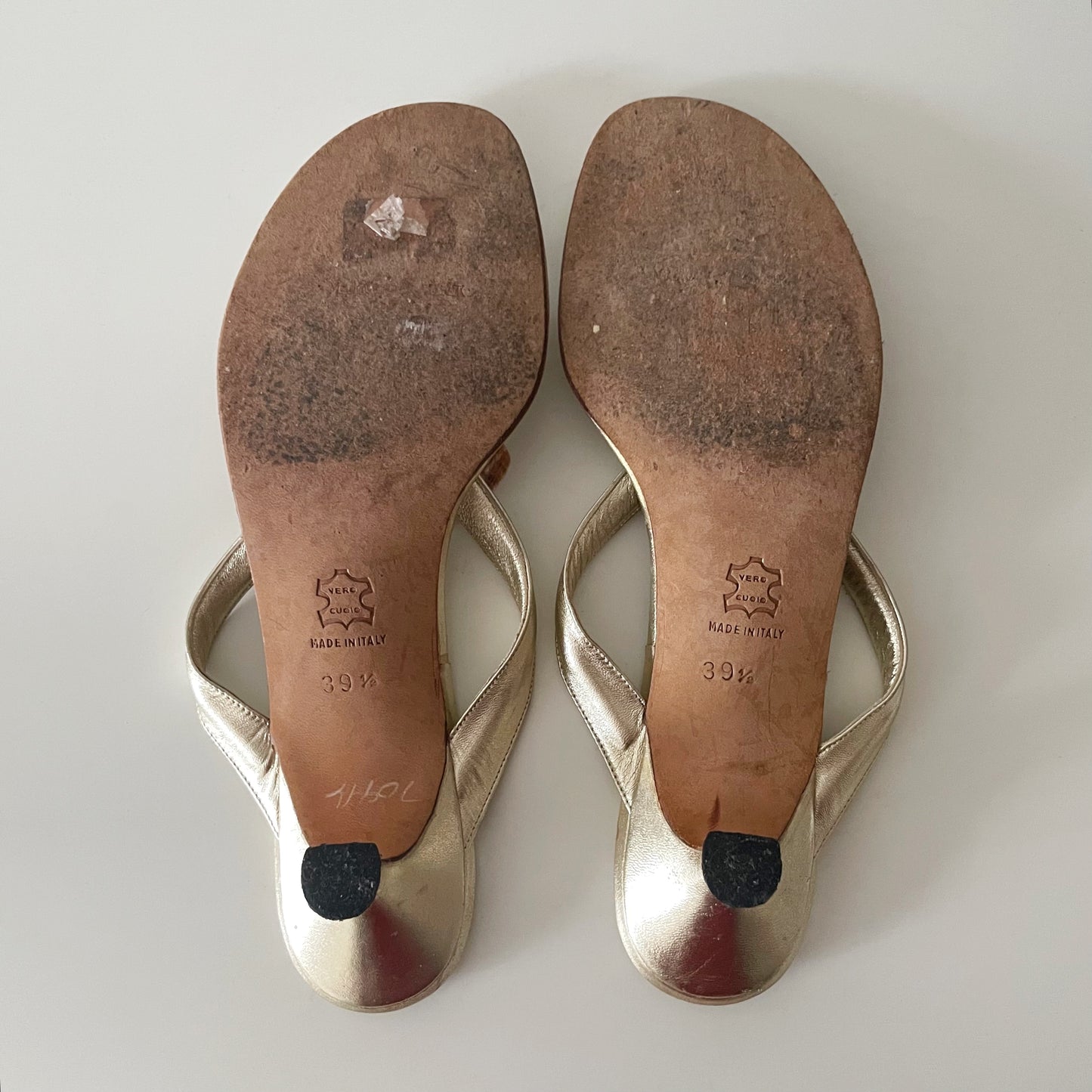 Manolo Blahnik Pearlescent Seashell Gold Sandal Heels