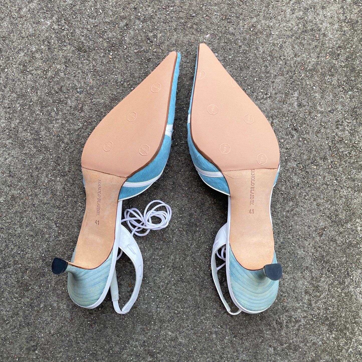 Manolo Blahnik 2000s Blue Pony-hair Slingback Heels