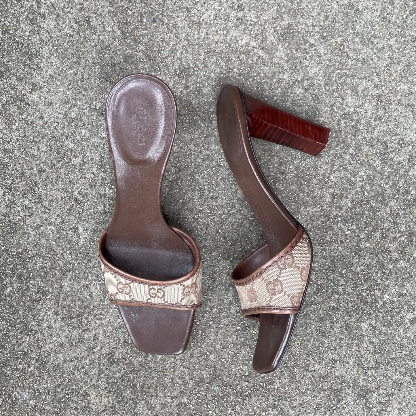 Gucci by Tom Ford Brown “GG” Monogram Sandal Heels