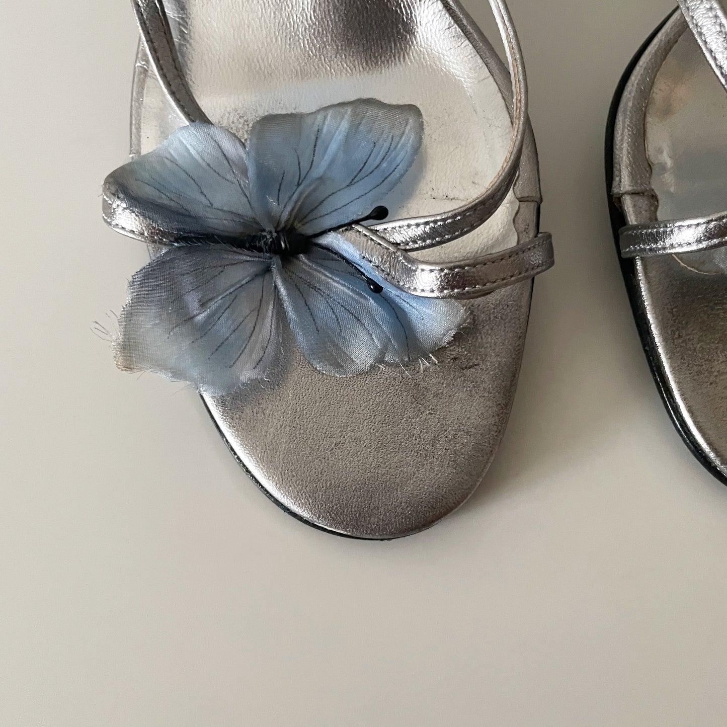 Dolce & Gabbana S/S 1998 Silver & Blue Butterfly Ankle Strap Sandal Heels