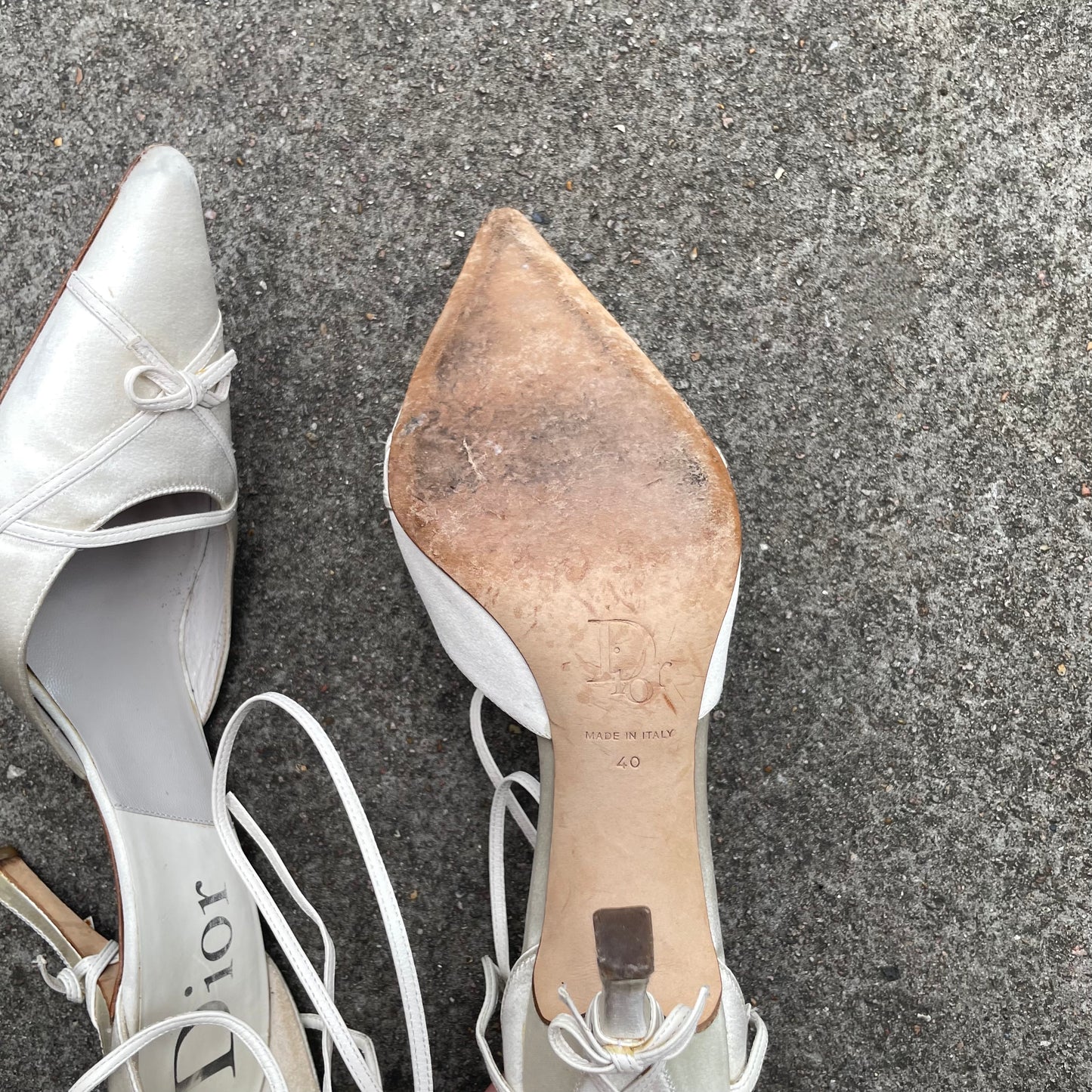 Dior by John Galliano 2000s Ivory Satin Bow Strappy Heels