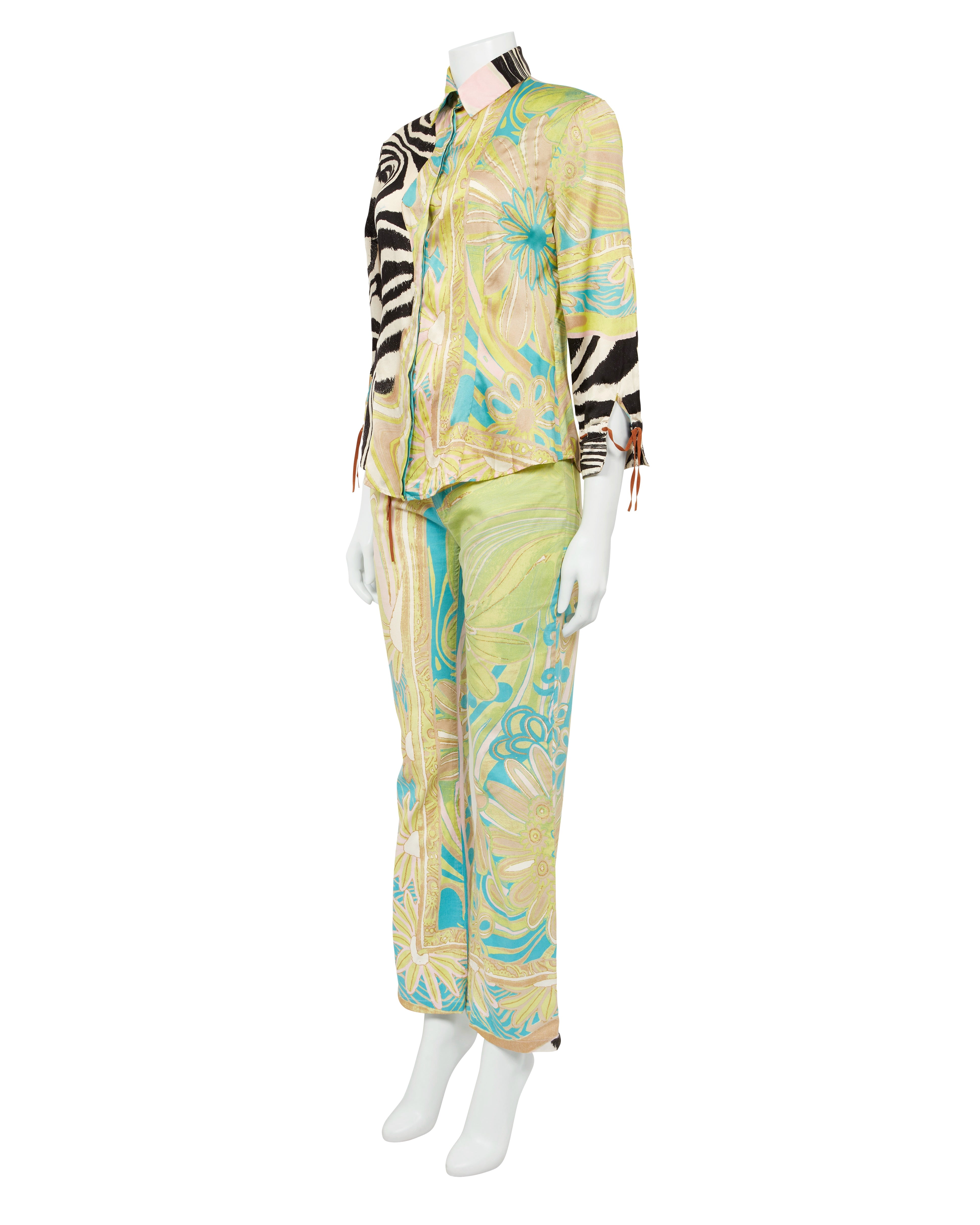 Spring / Summer 2004 Green Zebra Print Silk Top & Jeans Set