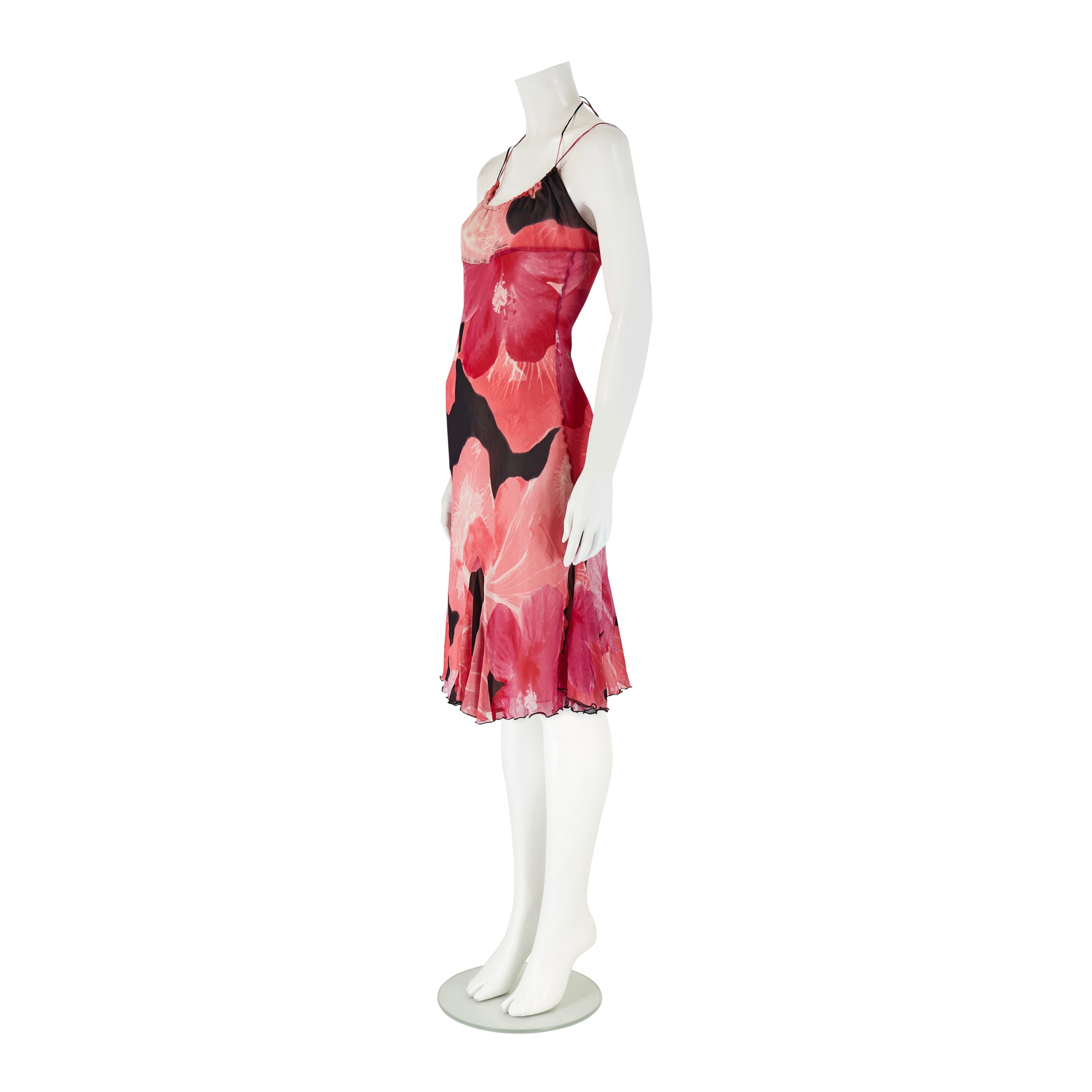 Spring / Summer 2002 Pink & Black Hibiscus Floral Silk Dress