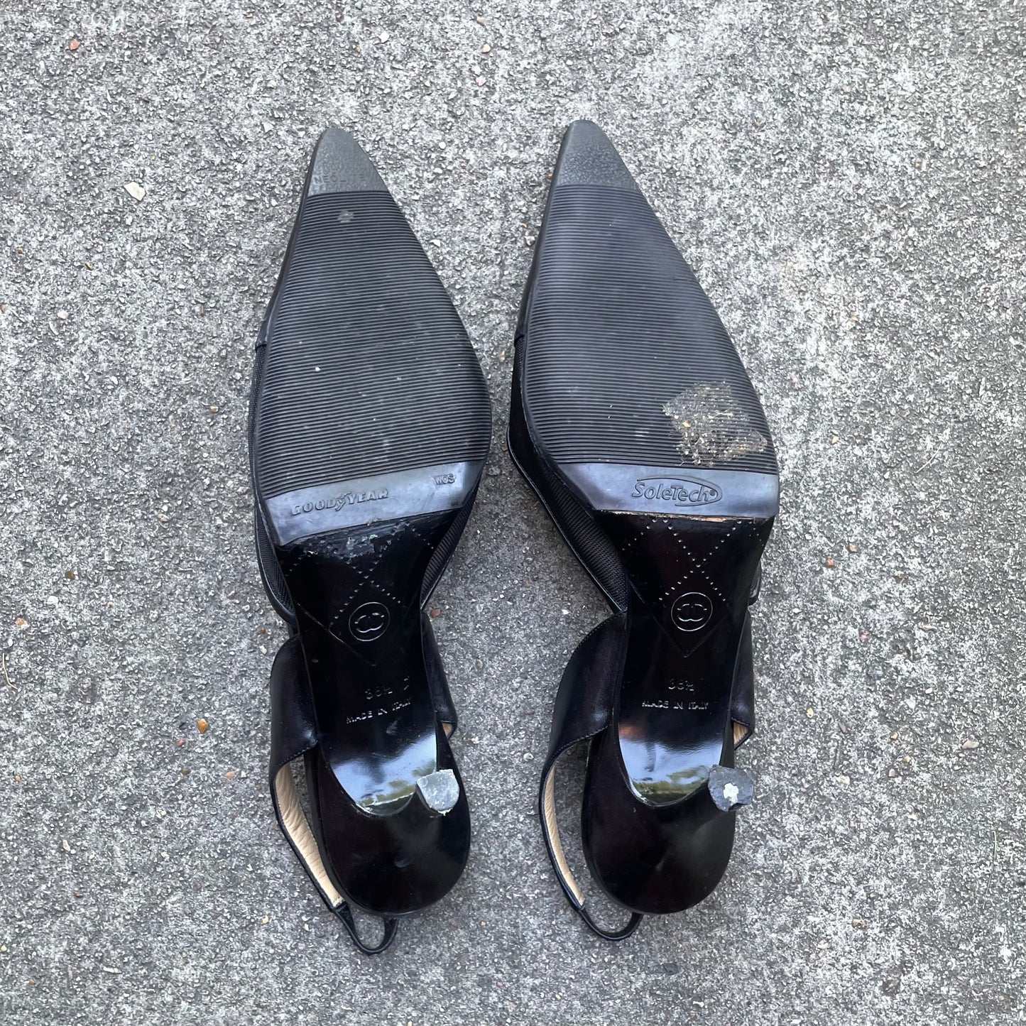 Chanel 2004 “CC” Black Leather Slingback Heels
