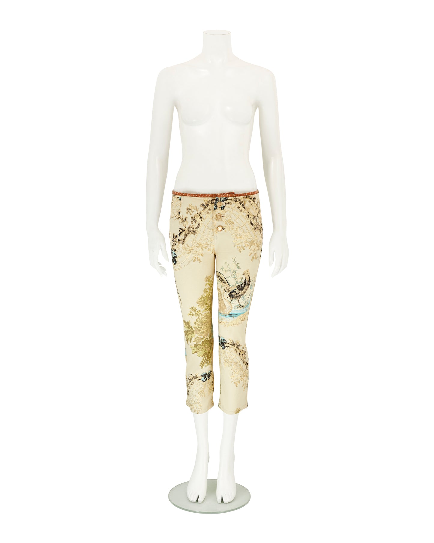 Roberto Cavalli S/S 2003 Chinoiserie Pheasant Floral Capri Pants