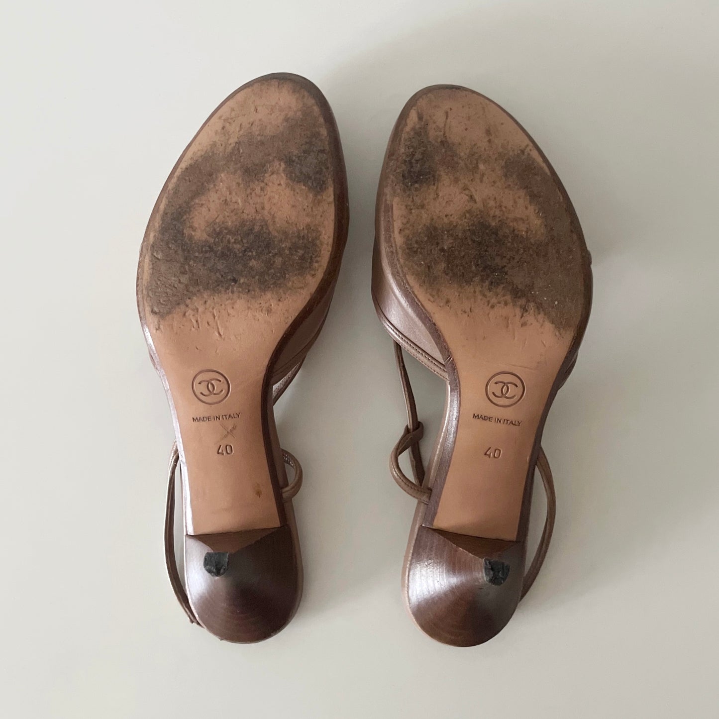 CHANEL S/S 2004 Light Brown Ladybug Slingback Heels