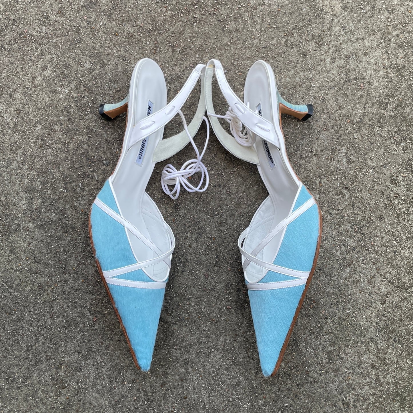 Manolo Blahnik 2000s Blue Pony-hair Slingback Heels