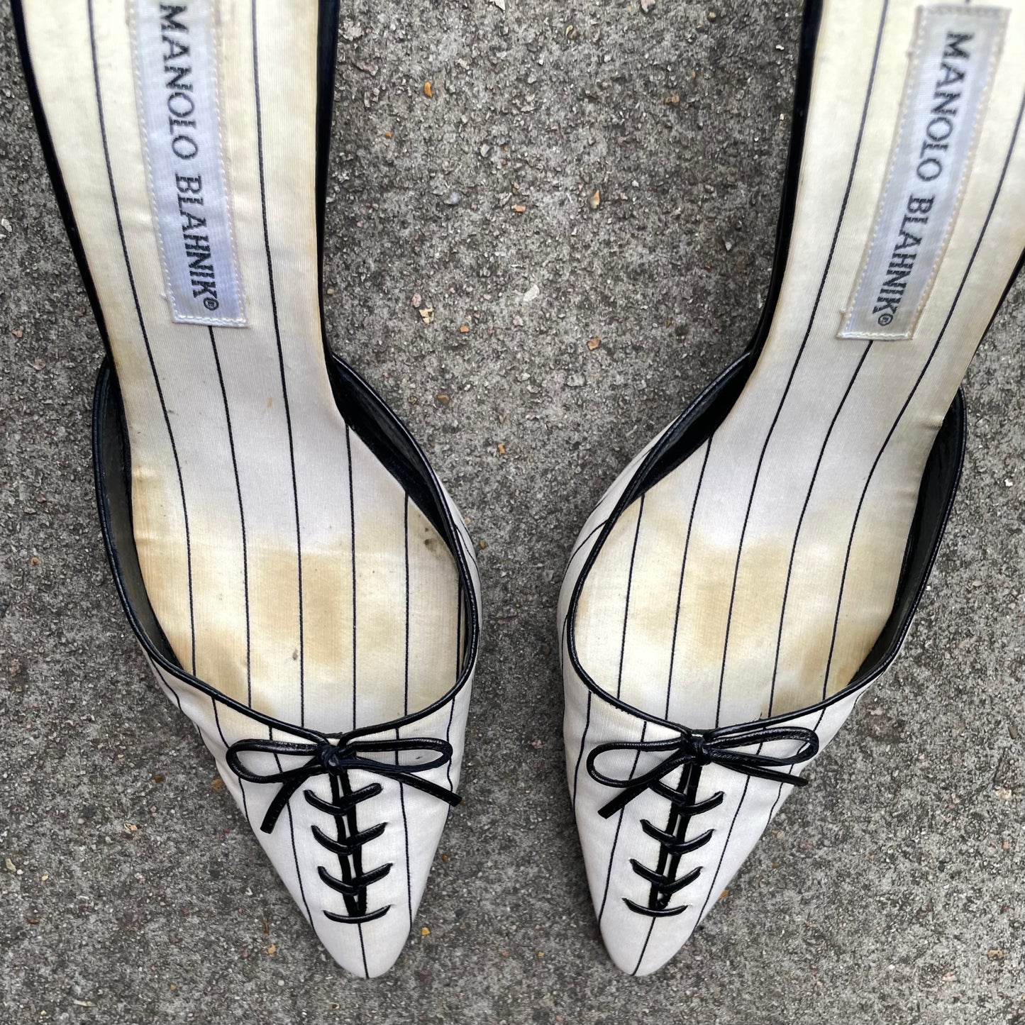 Manolo Blahnik 2000s Black & White Sneaker Bow Mule Heels