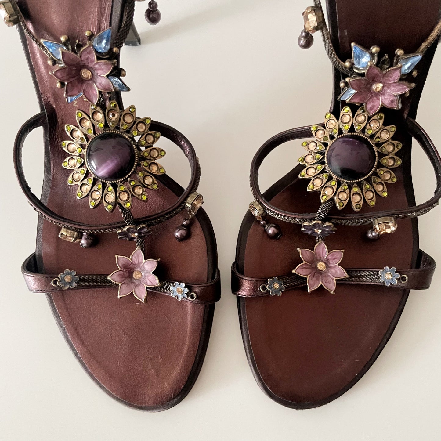 Giuseppe Zanotti Witchy Purple Rhinestone Velvet Sandal Heels