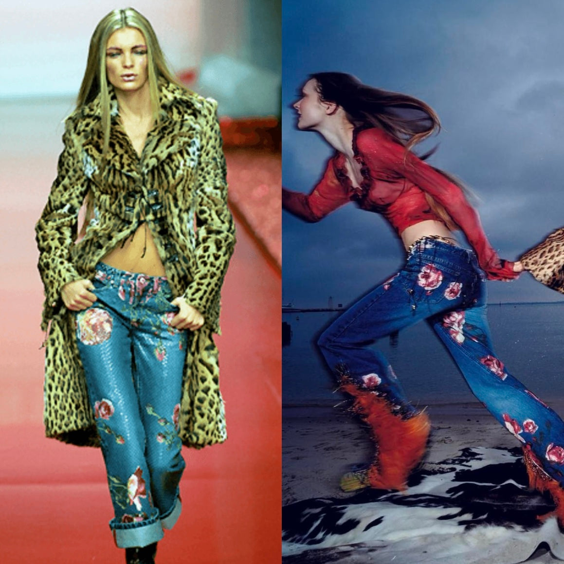 Spring / Summer 2000 Pink Floral Sequin Dark Blue Jeans