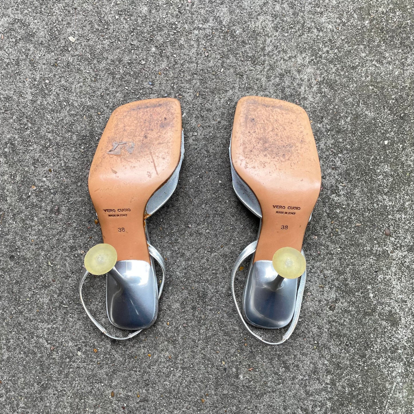 Miu Miu 1999 Metallic Silver Mesh Floral Daisy Slingback Heels