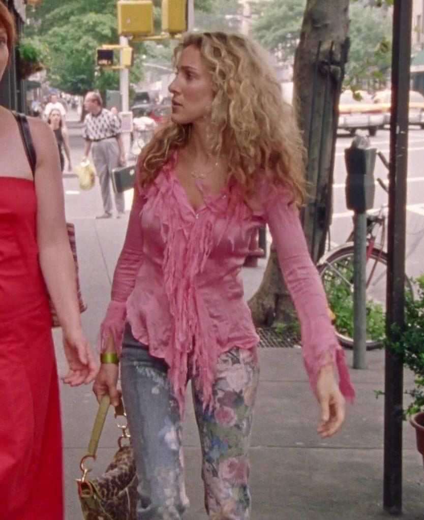 Spring / Summer 2000 Pink Floral Sequin Dark Blue Jeans