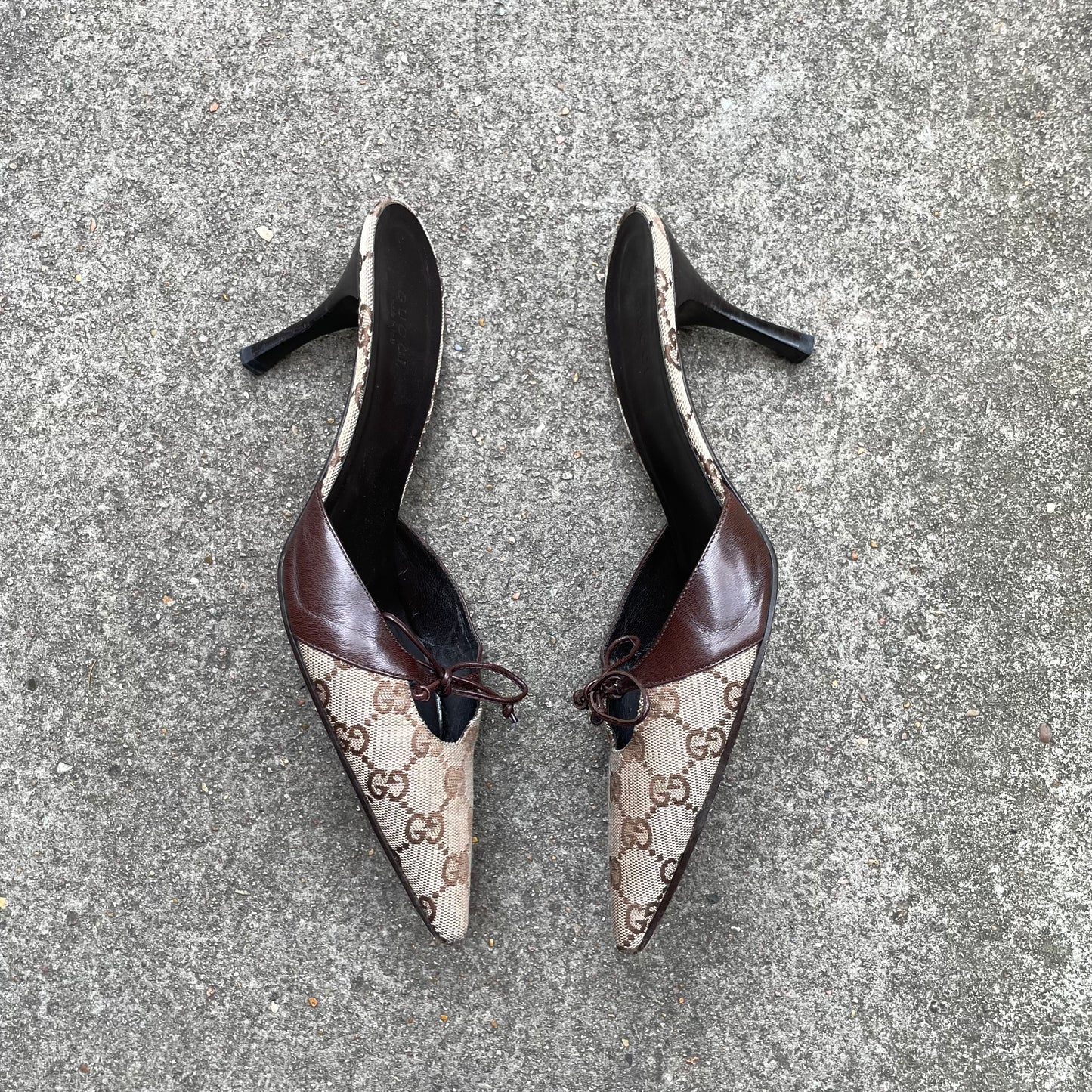 Gucci “GG” Monogram Canvas Beige & Brown Mule Heels