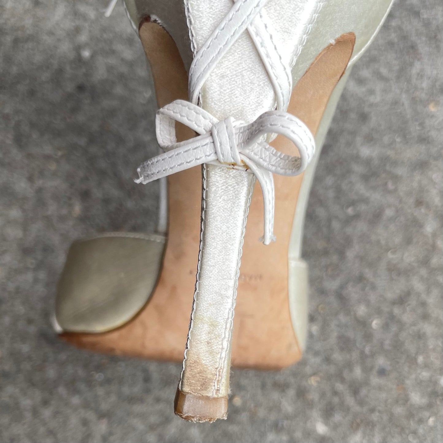 Dior by John Galliano 2000s Ivory Satin Bow Strappy Heels