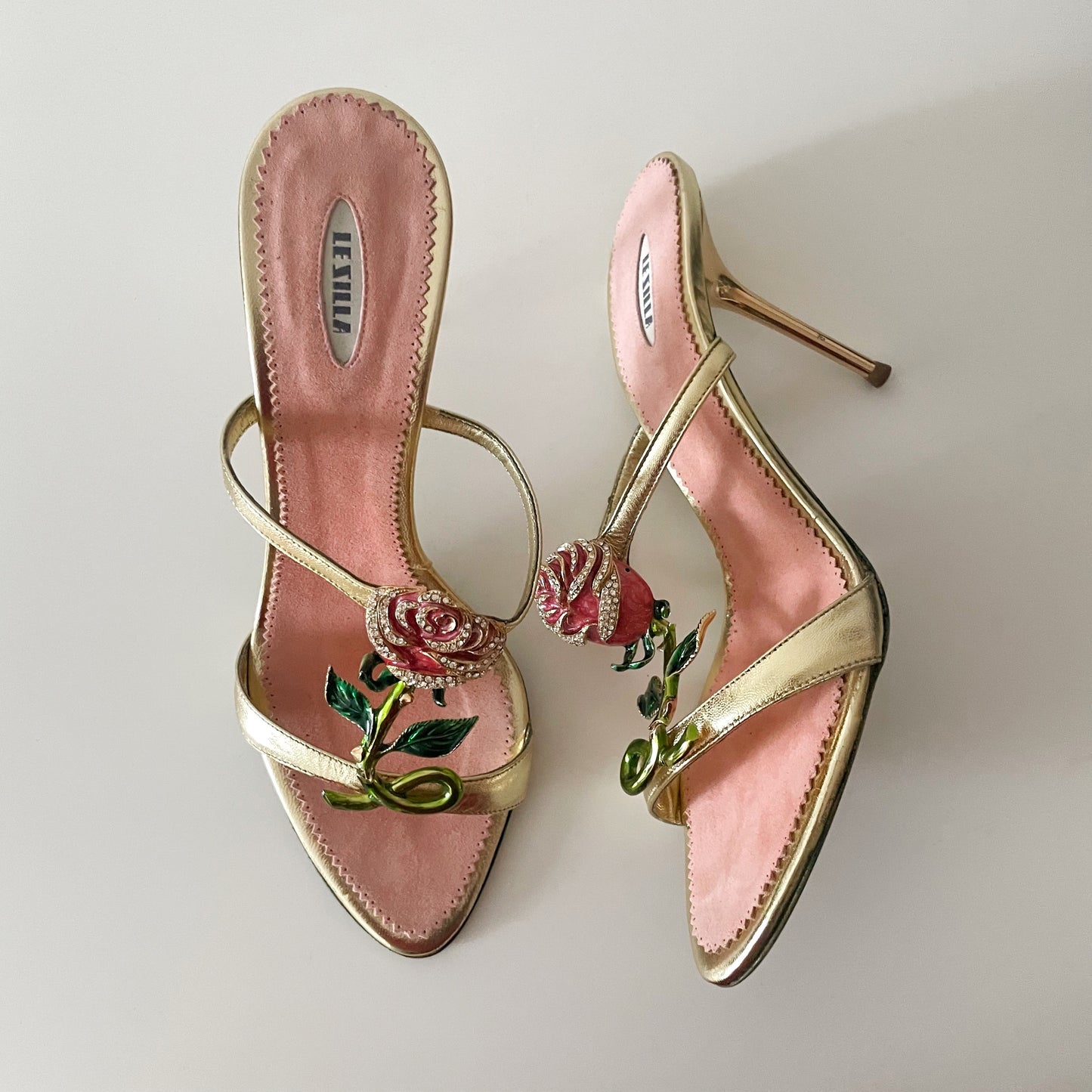 RARE Le Silla Crystal Rhinestone Encrusted Pink Rose Sandal Heels