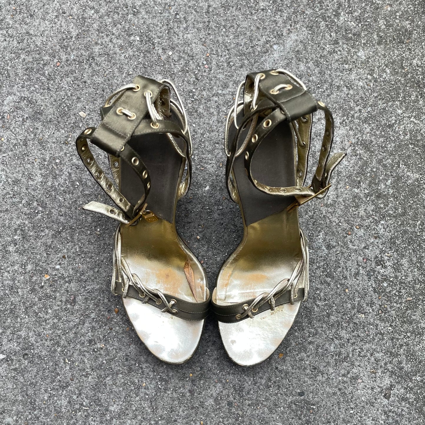 Dior by John Galliano S/S 2003 Khaki Green Padlock & Key Satin Wedge Heels