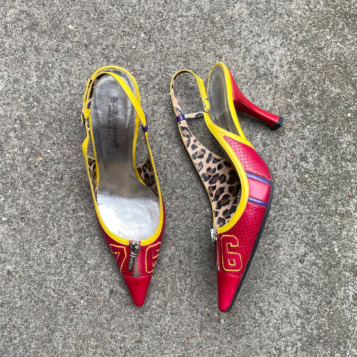 Dolce & Gabbana ‘76’ Red & Yellow Sporty Zip Slingback Heels