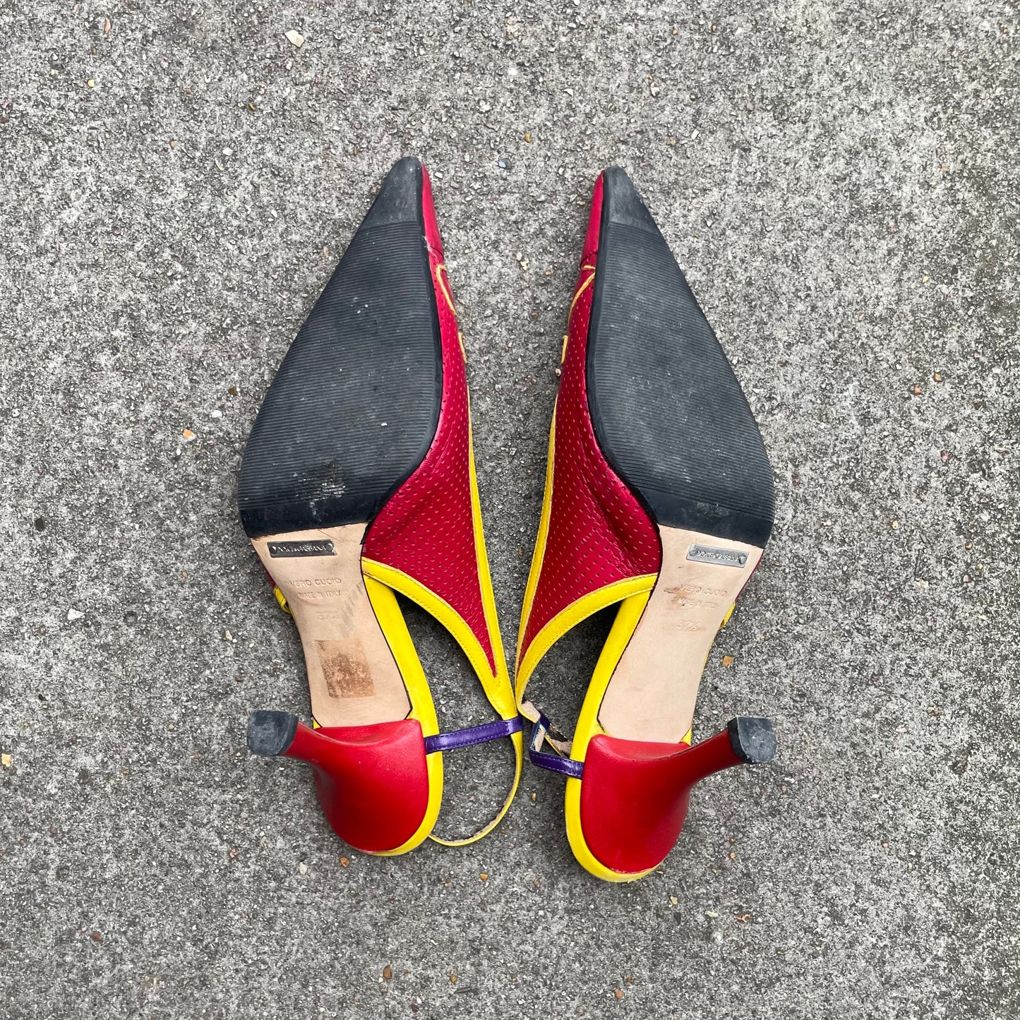 Dolce & Gabbana ‘76’ Red & Yellow Sporty Zip Slingback Heels