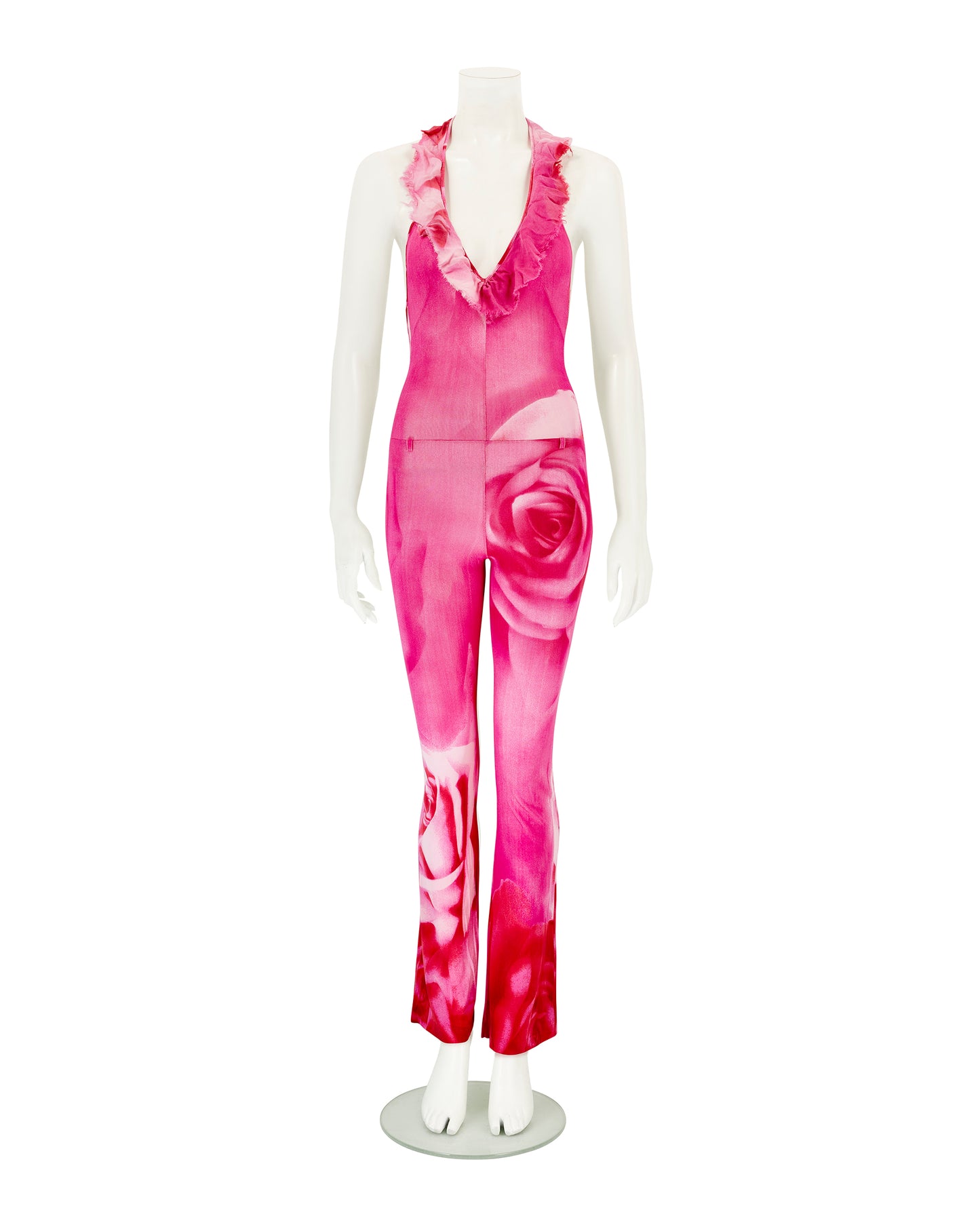 Roberto Cavalli S/S 2000 Pink Floral Rose Silk Jumpsuit