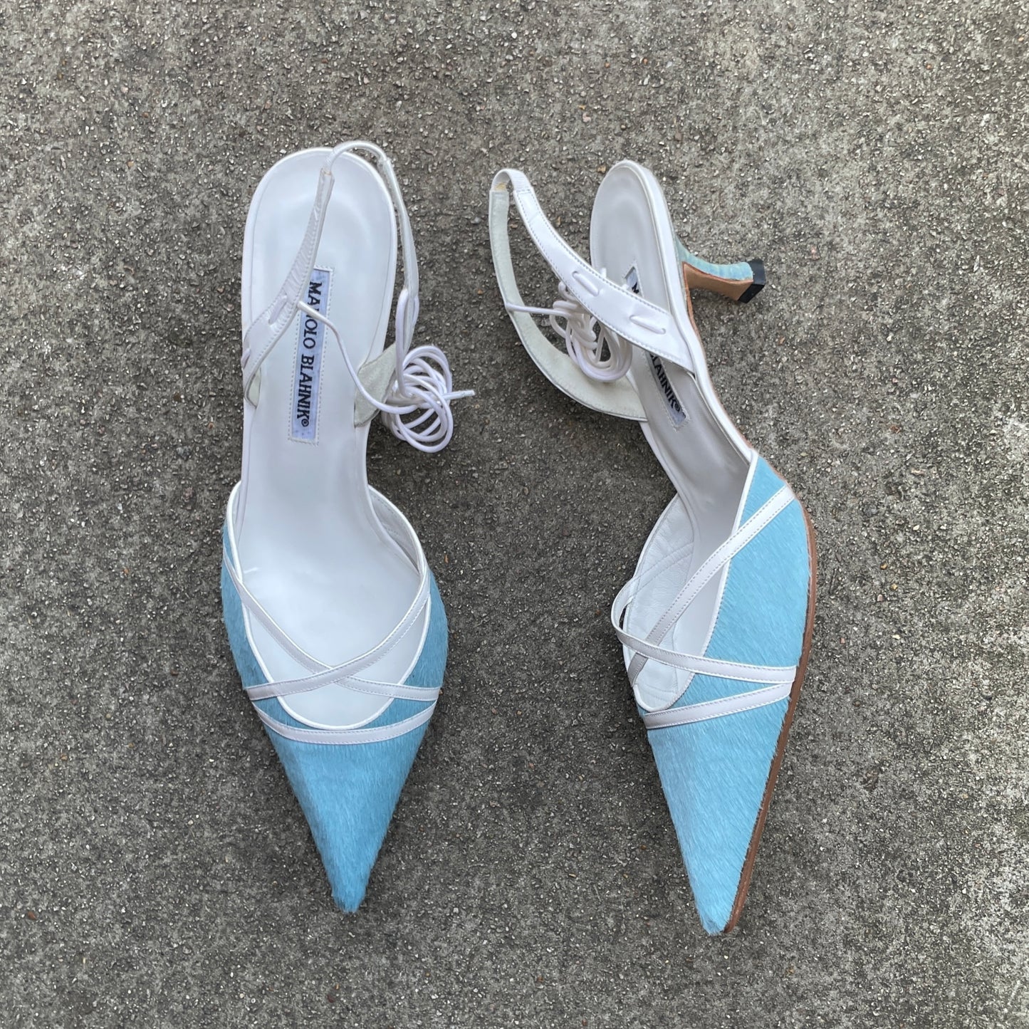 Manolo Blahnik 2000s Blue Pony-hair Slingback Heels