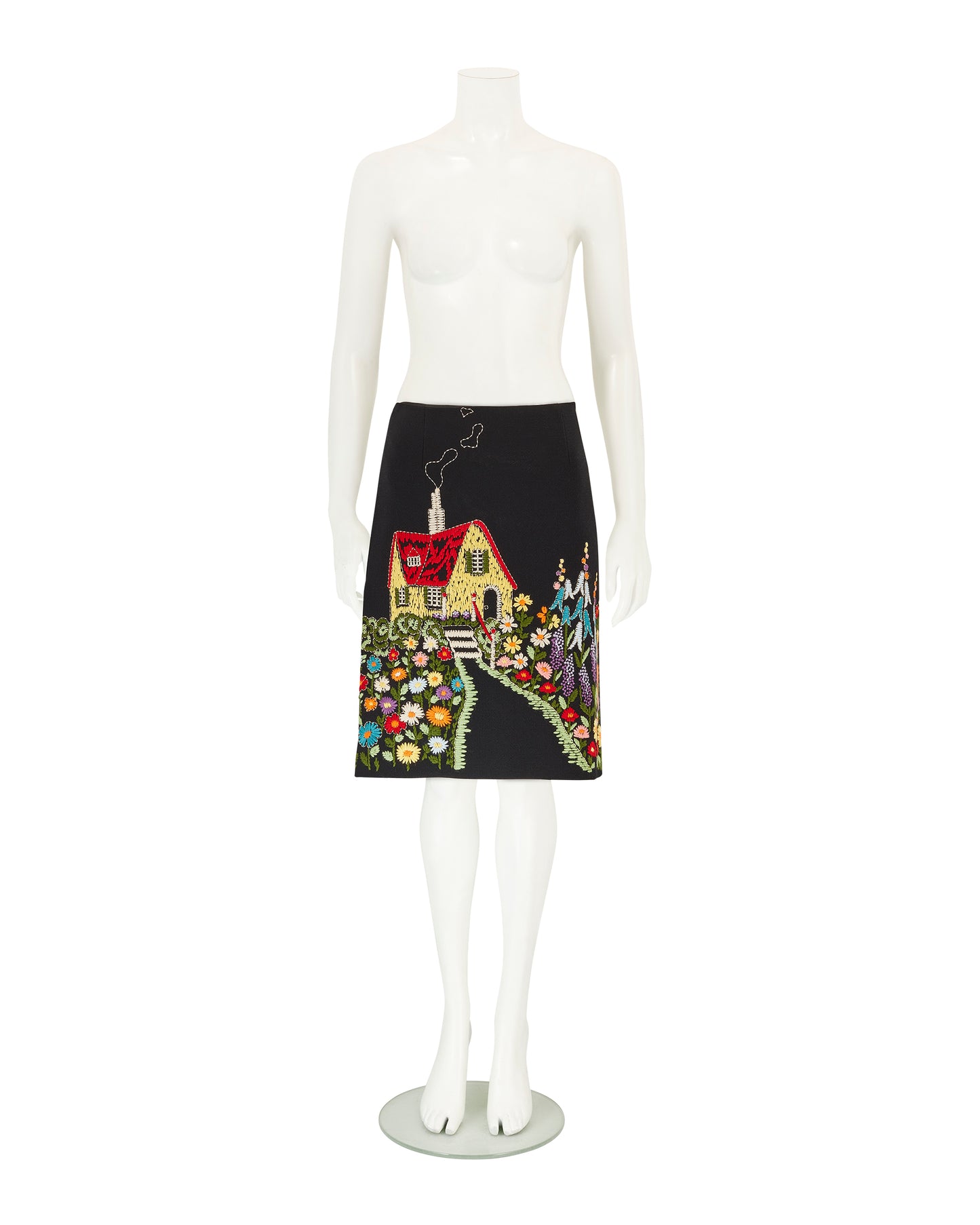 Moschino Cheap and Chic F/W 2001 Black Embroidered Wool Skirt
