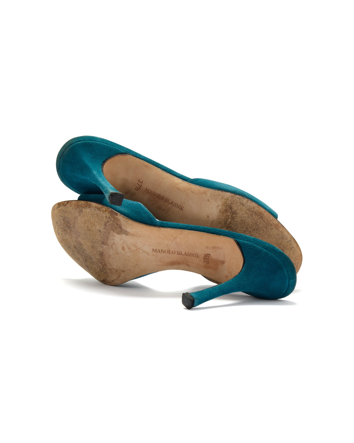 Manolo Blahnik Blue Floral Eyelet Laser Cut Suede Heels